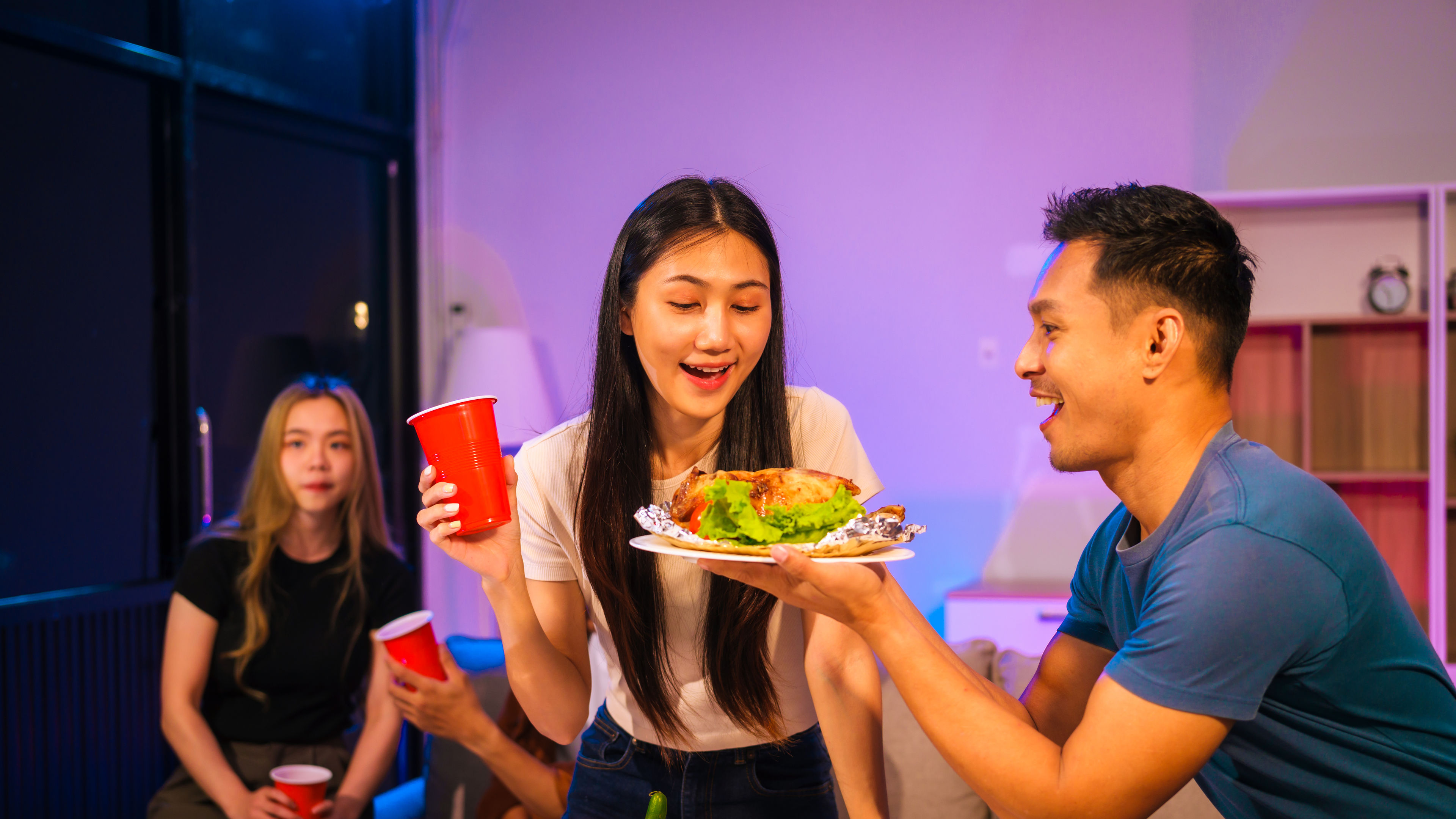 Asian friends enjoying foods