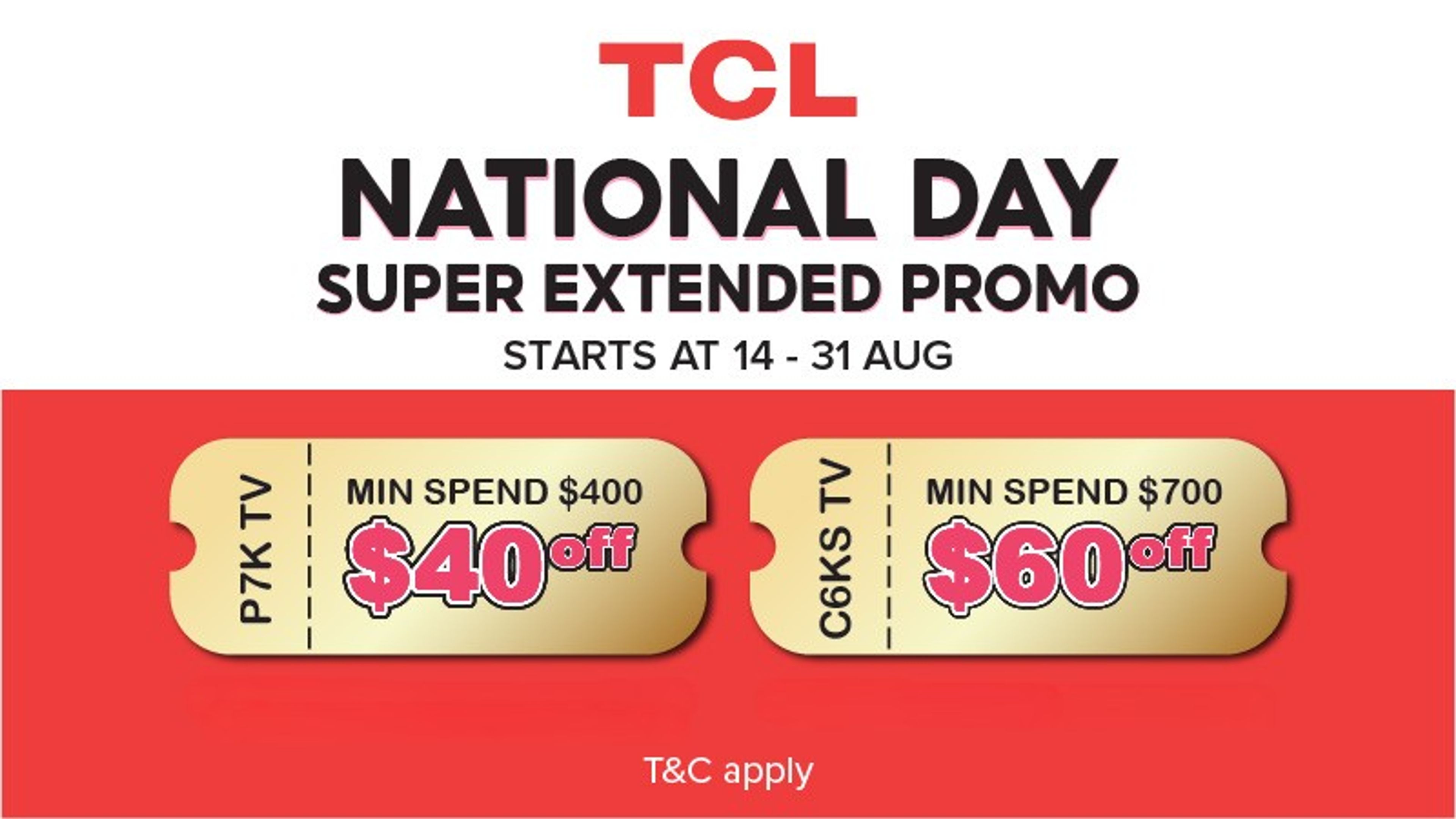 A banner image of TCL 60% and 40% off with promo code.