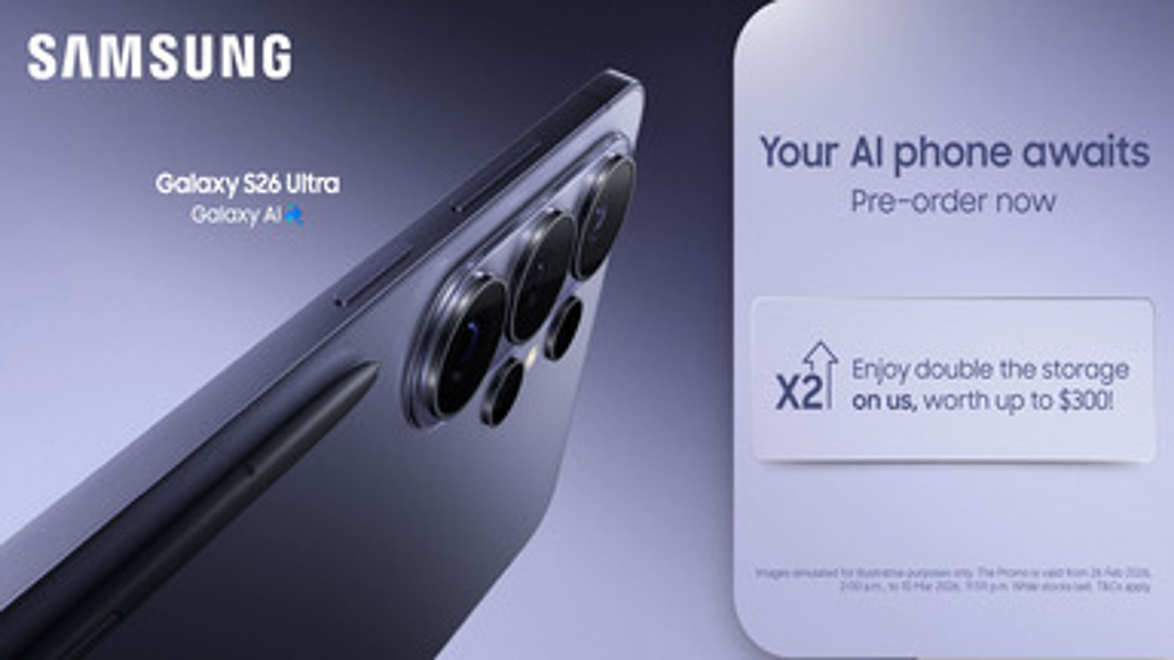 A banner image of Samsung S26 Preorder offer.