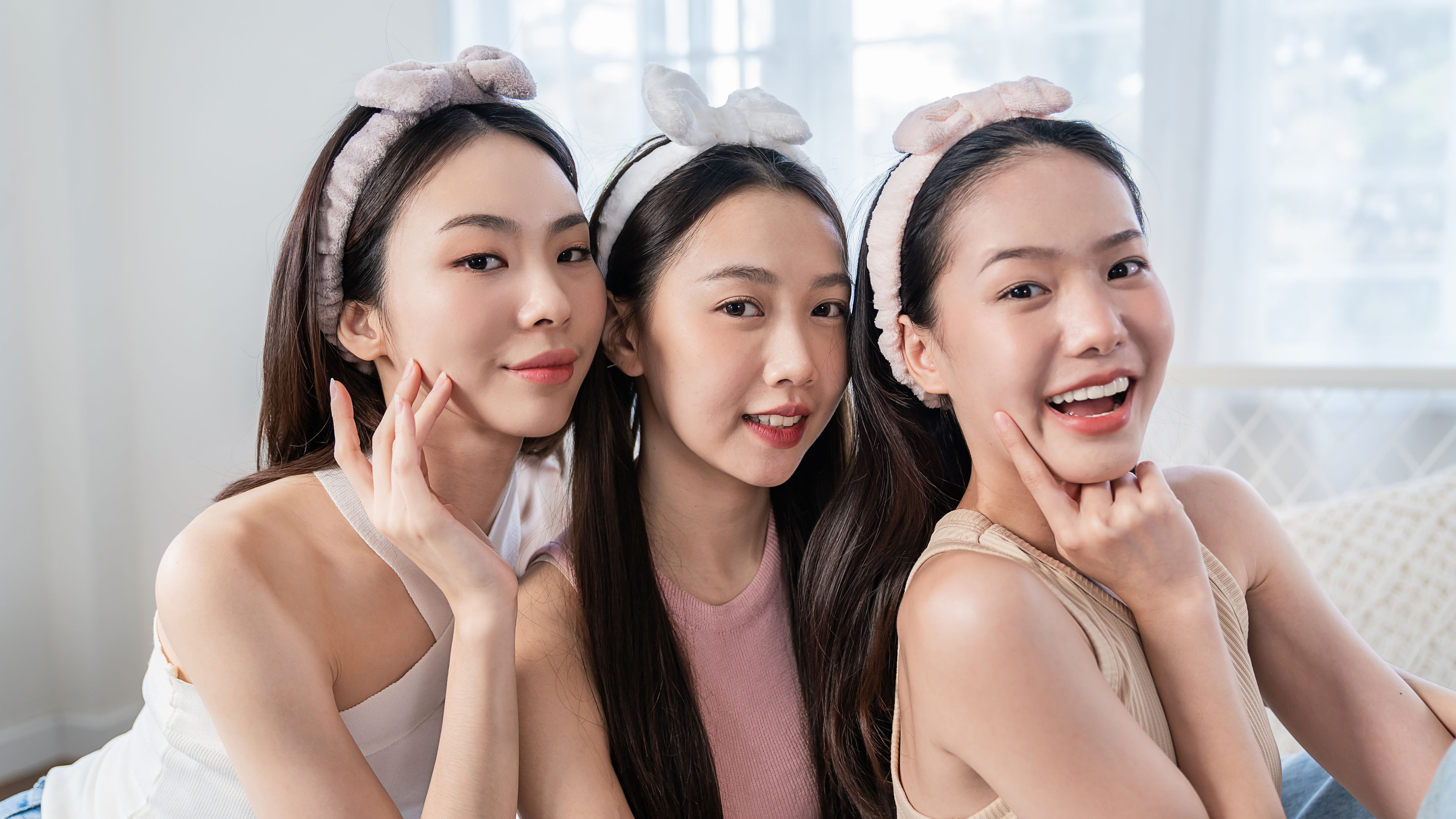 Beautiful girls in morning makeup routine
